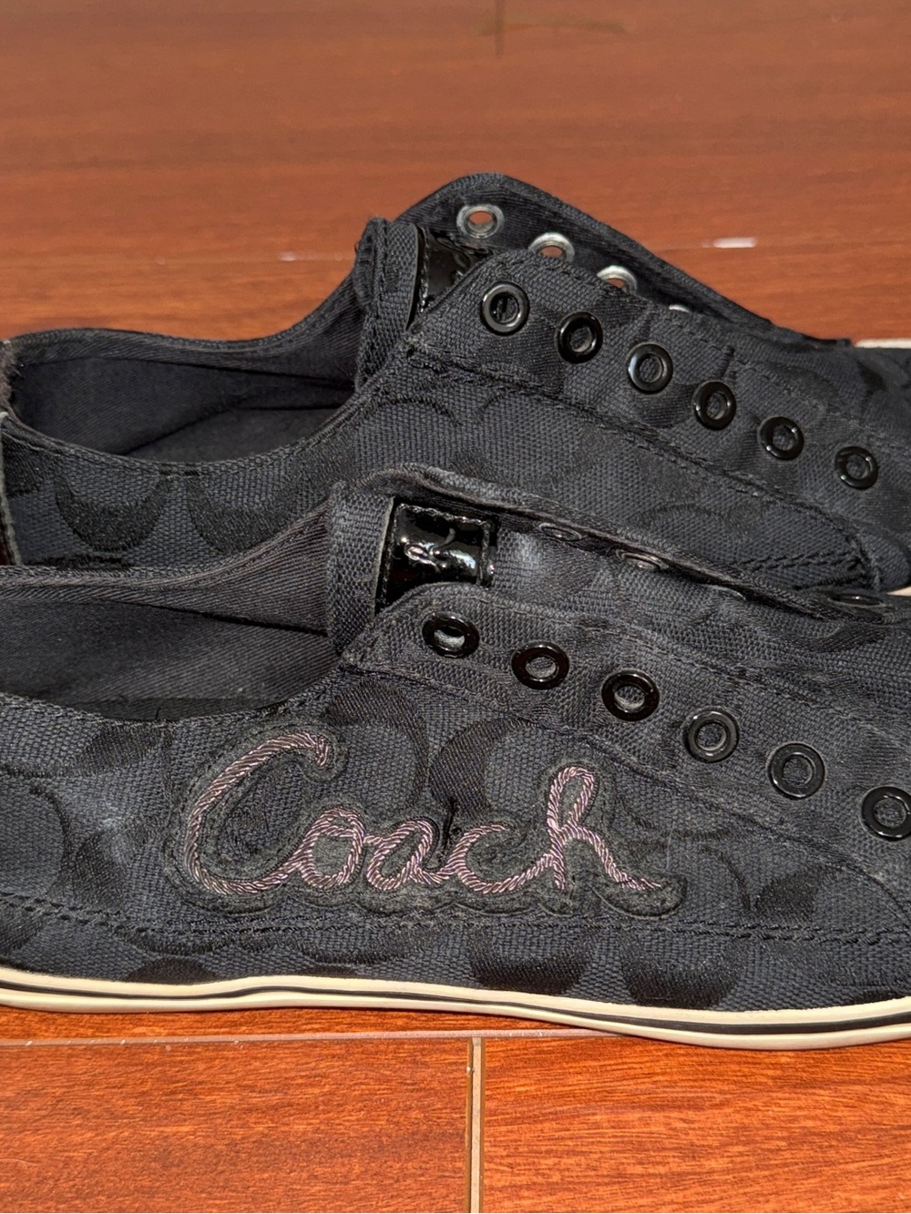 Coach Keeley Black Canvas Logo Slip-On Sneakers, Size 7.5